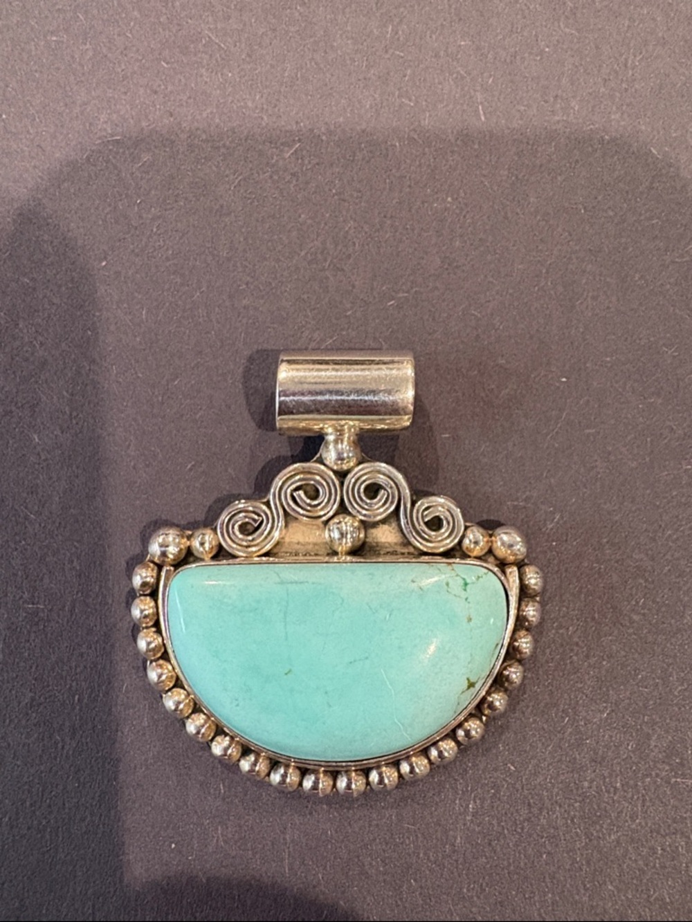 Turquoise Half-Moon Silver Pendant - Elegant Blue Stone Accent